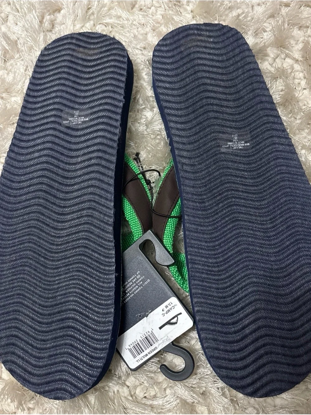Tommy Hilfiger Green and Navy Diagonal-Stripe Flip Flops